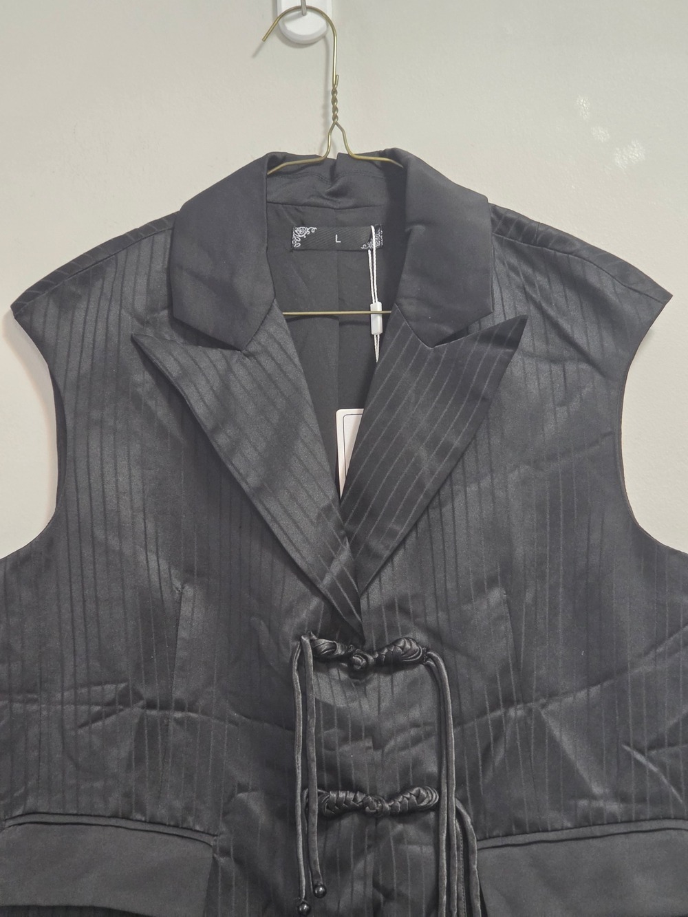 F.Y.N Sleeveless Black Pinstripe Tie-Front Vest - Picture 4 of 10